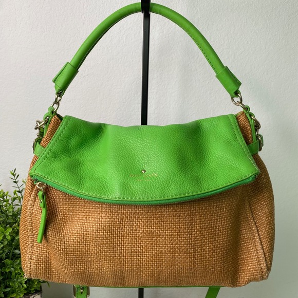 Kate Spade Little Minka Cobble Hill Straw Bag Handbag Shamrock Green Natural - Picture 1 of 12